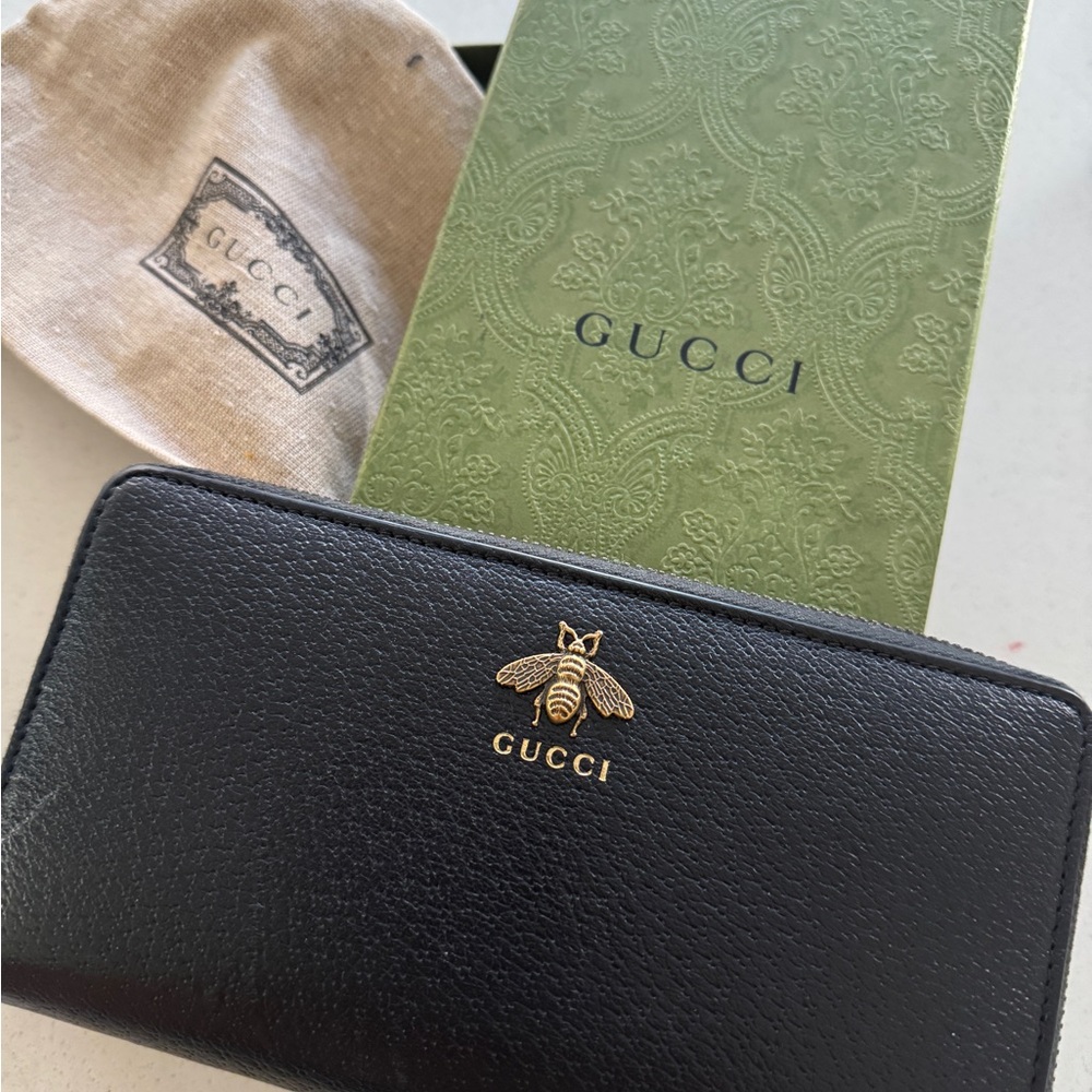 GUCCI ANIMALIER LEATHER ZIP AROUND WALLET